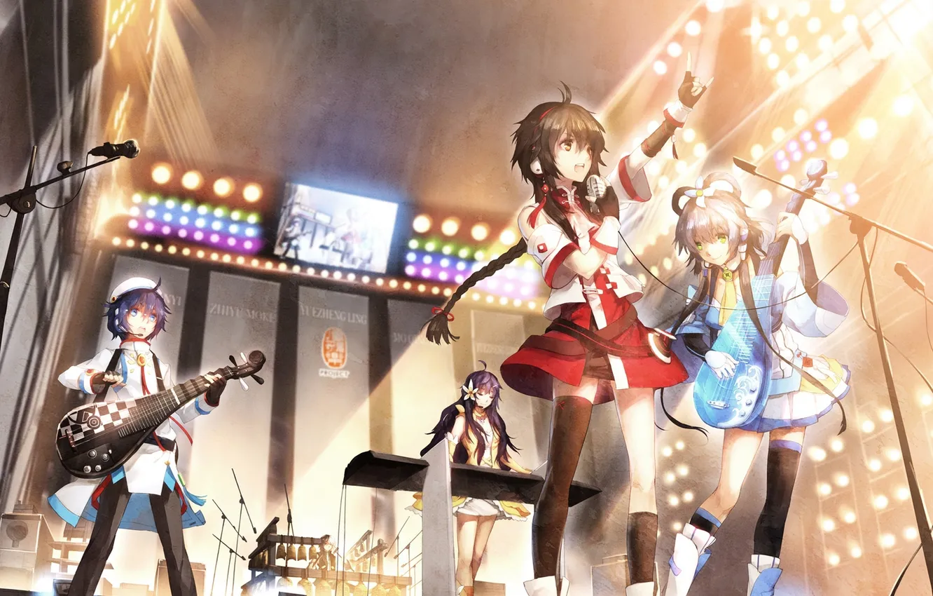 Photo wallpaper girl, flowers, guitar, art, concert, braids, vocaloid, Vocaloid