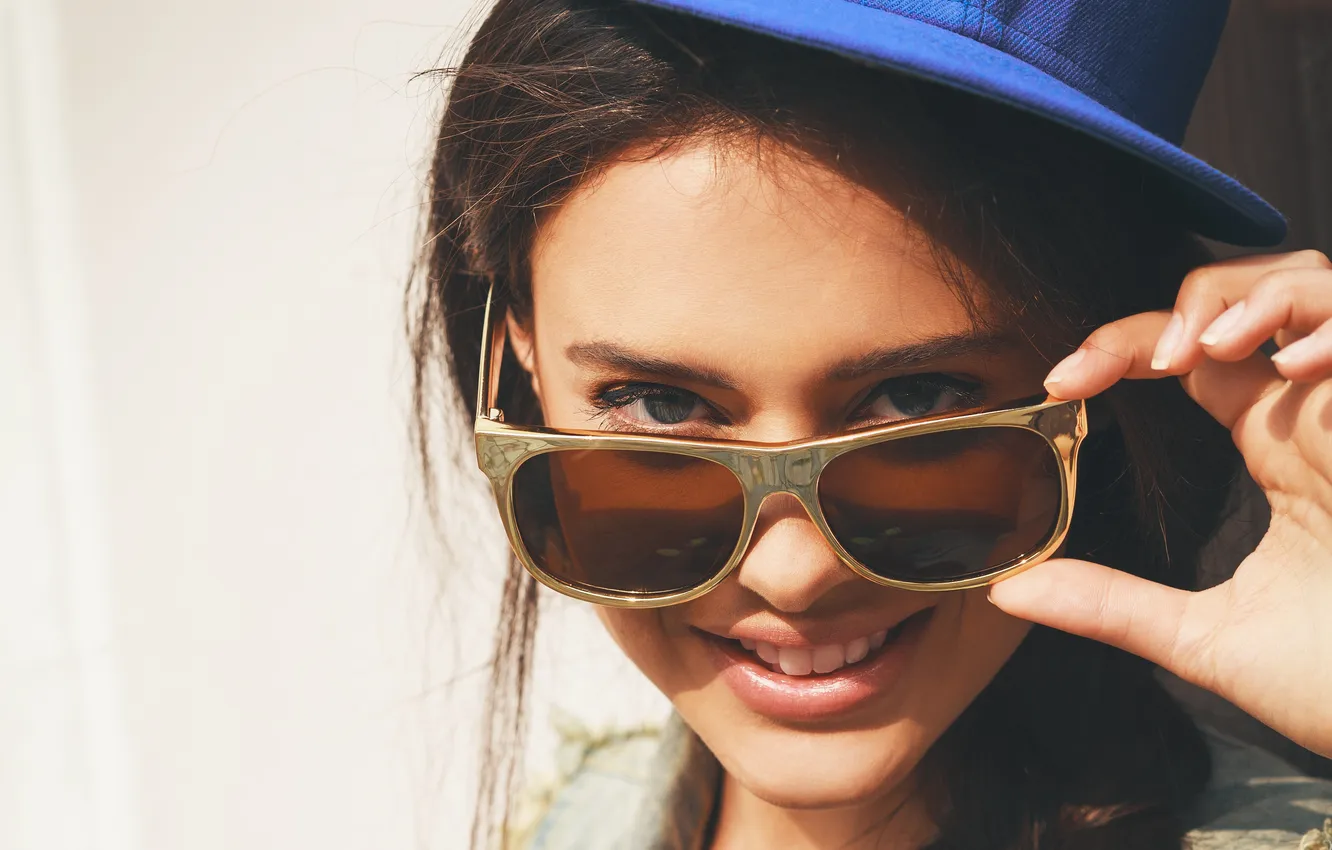 Photo wallpaper look, girl, glasses, cap