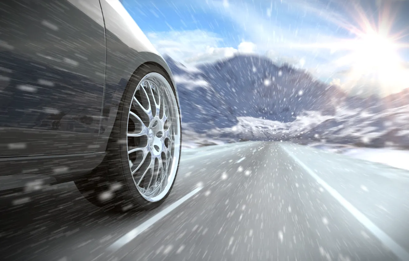 Photo wallpaper road, snow, markup, wheel