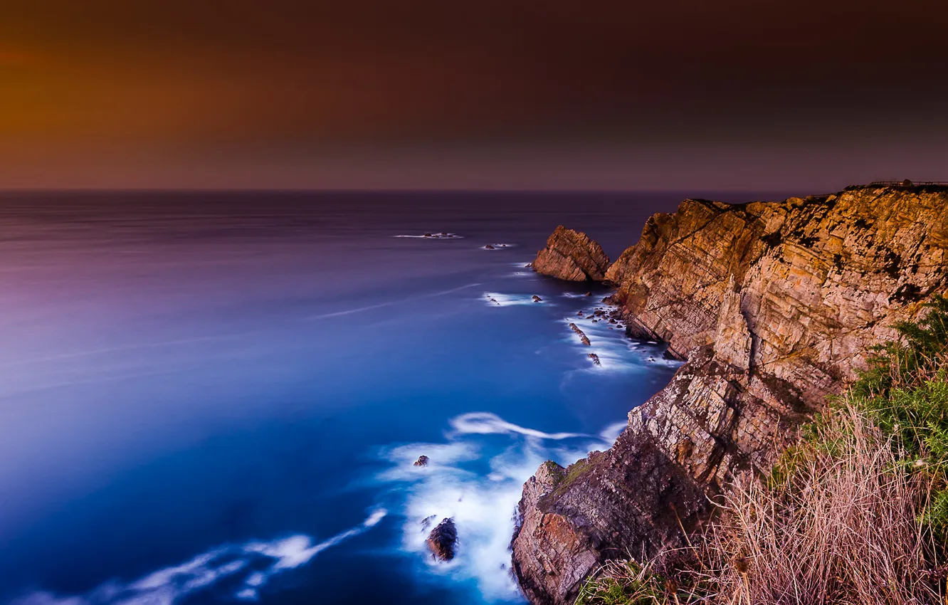 Photo wallpaper sea, landscape, rocks, dawn, shore