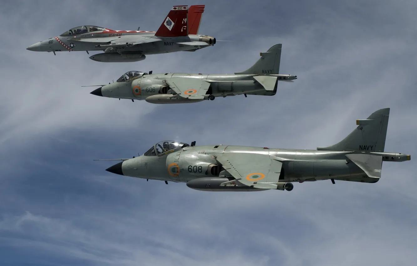 Photo wallpaper flight, fighter, fighters, pair, Boeing, bomber, attack, Super Hornet