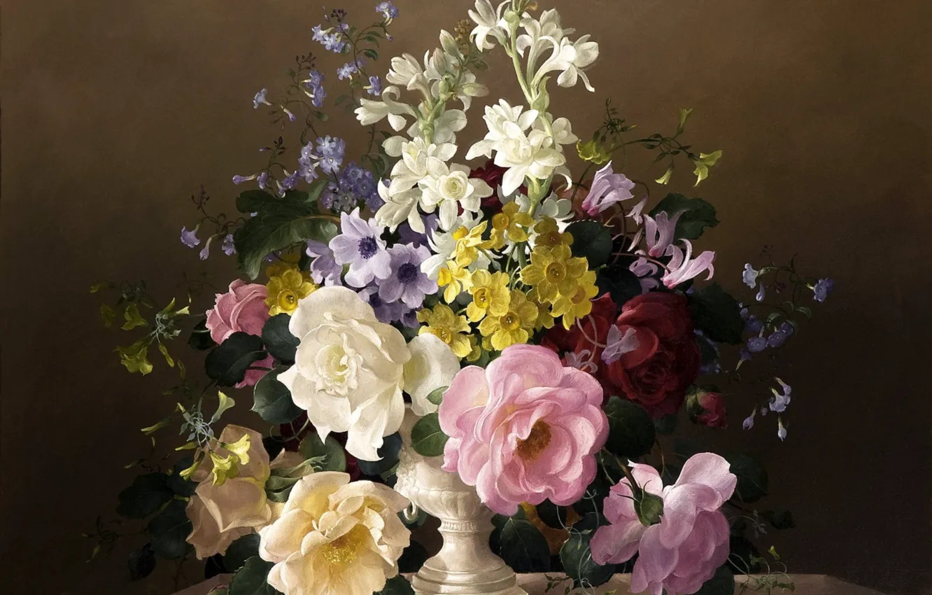 Photo wallpaper flowers, bouquet, painting