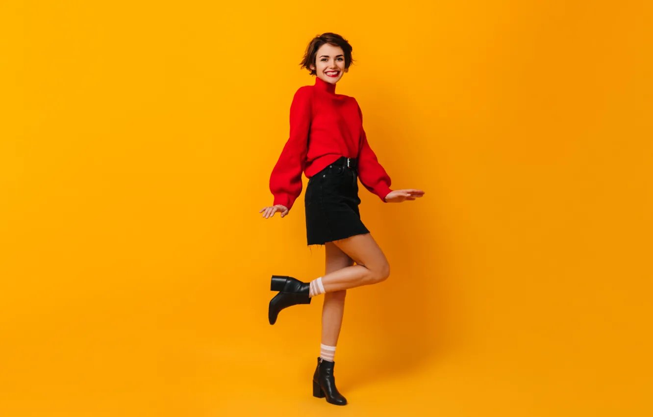 Photo wallpaper girl, joy, sweetheart, skirt, legs