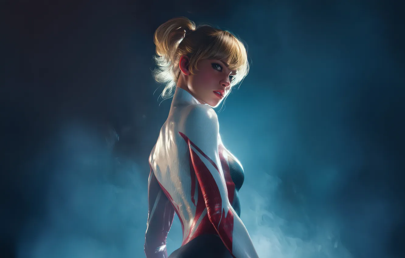Photo wallpaper smoke, art, blonde, costume, comic, Gwen Stacy, MARVEL