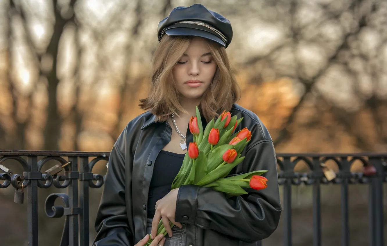 Photo wallpaper girl, flowers, Julia