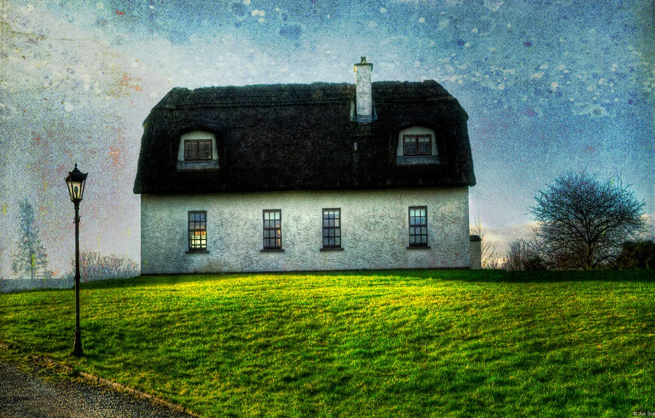 Photo wallpaper Blue Sky, Grass, Green, Home, Landscape, Wallpaper, Irish, Traditional