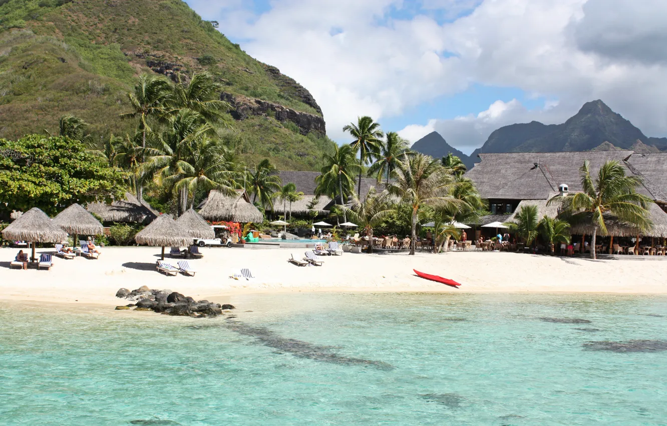 Photo wallpaper beach, Tahiti, palms, resort, Moorea isl