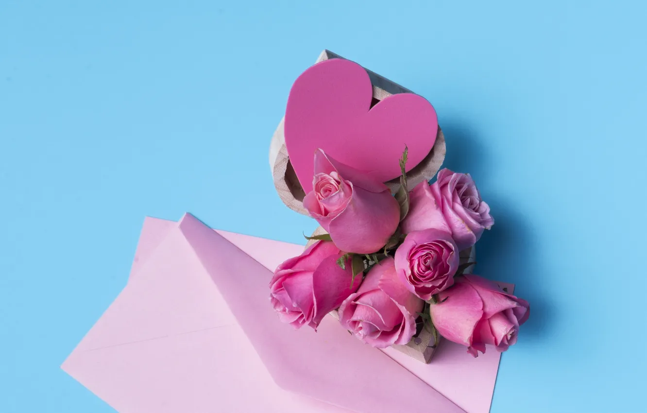 Photo wallpaper love, flowers, heart, roses, bouquet, love, pink, heart