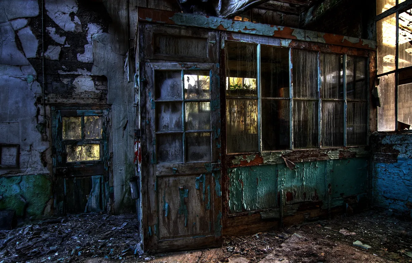 Photo wallpaper dirt, glass, window, abandoned buildings