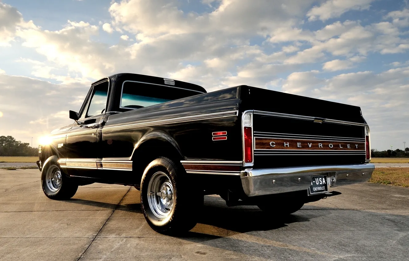 Photo wallpaper the sky, Chevrolet, 1971, Chevrolet, rear view, pickup, pickup, C10