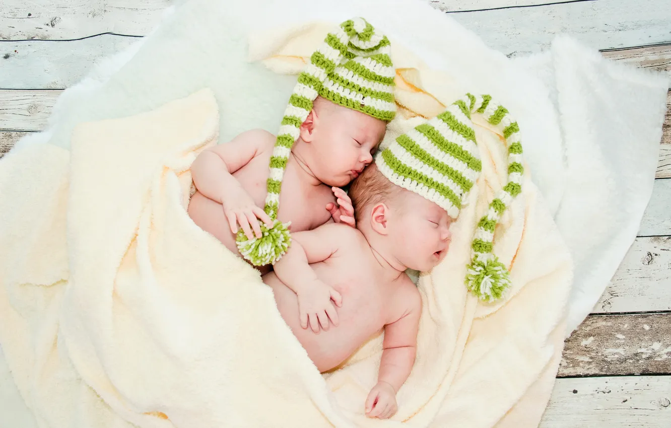 Photo wallpaper children, baby, sleeping, blanket, cap, baby