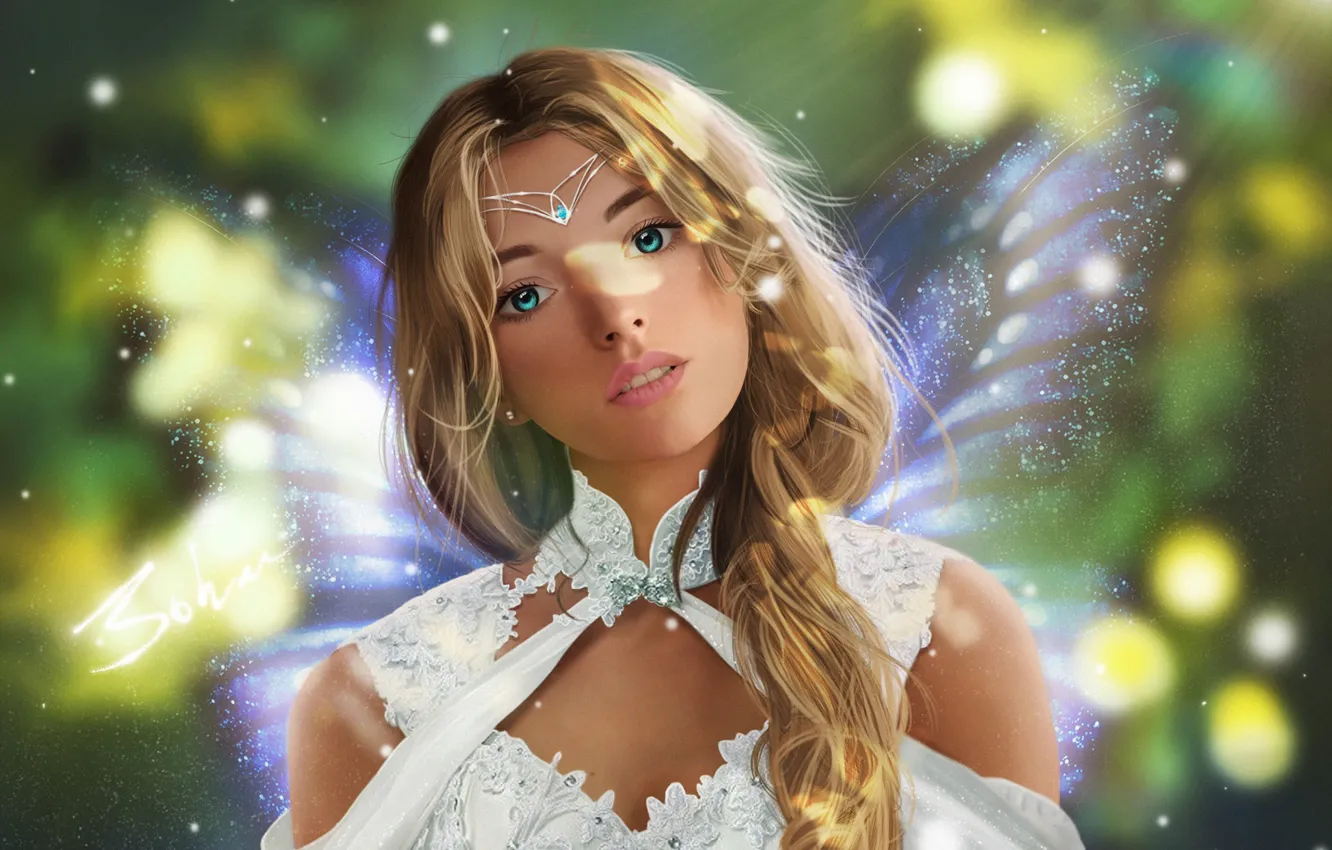 Photo wallpaper look, girl, hair, fairy