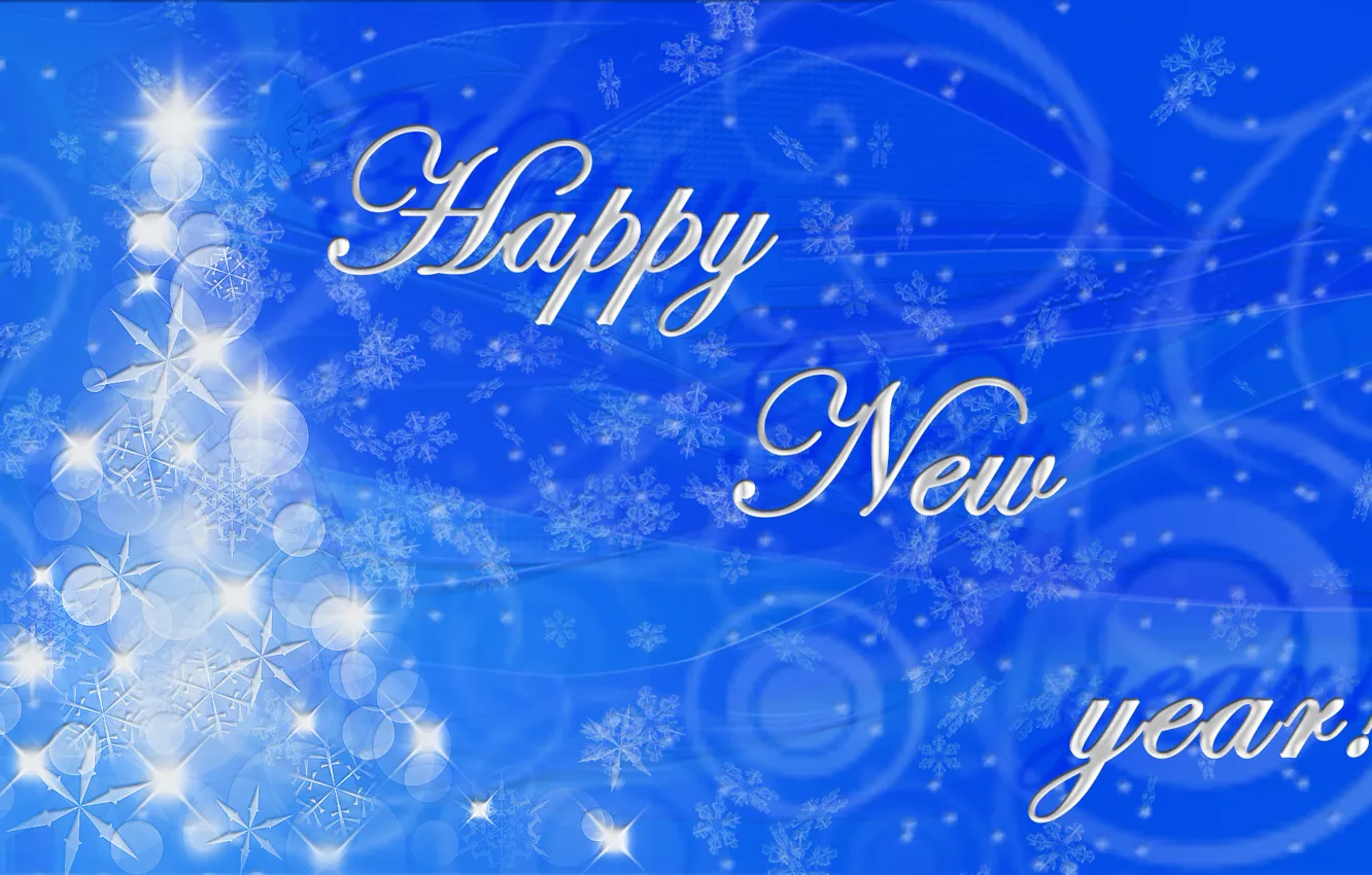 Photo wallpaper white, snowflakes, text, abstraction, blue, tree, new year