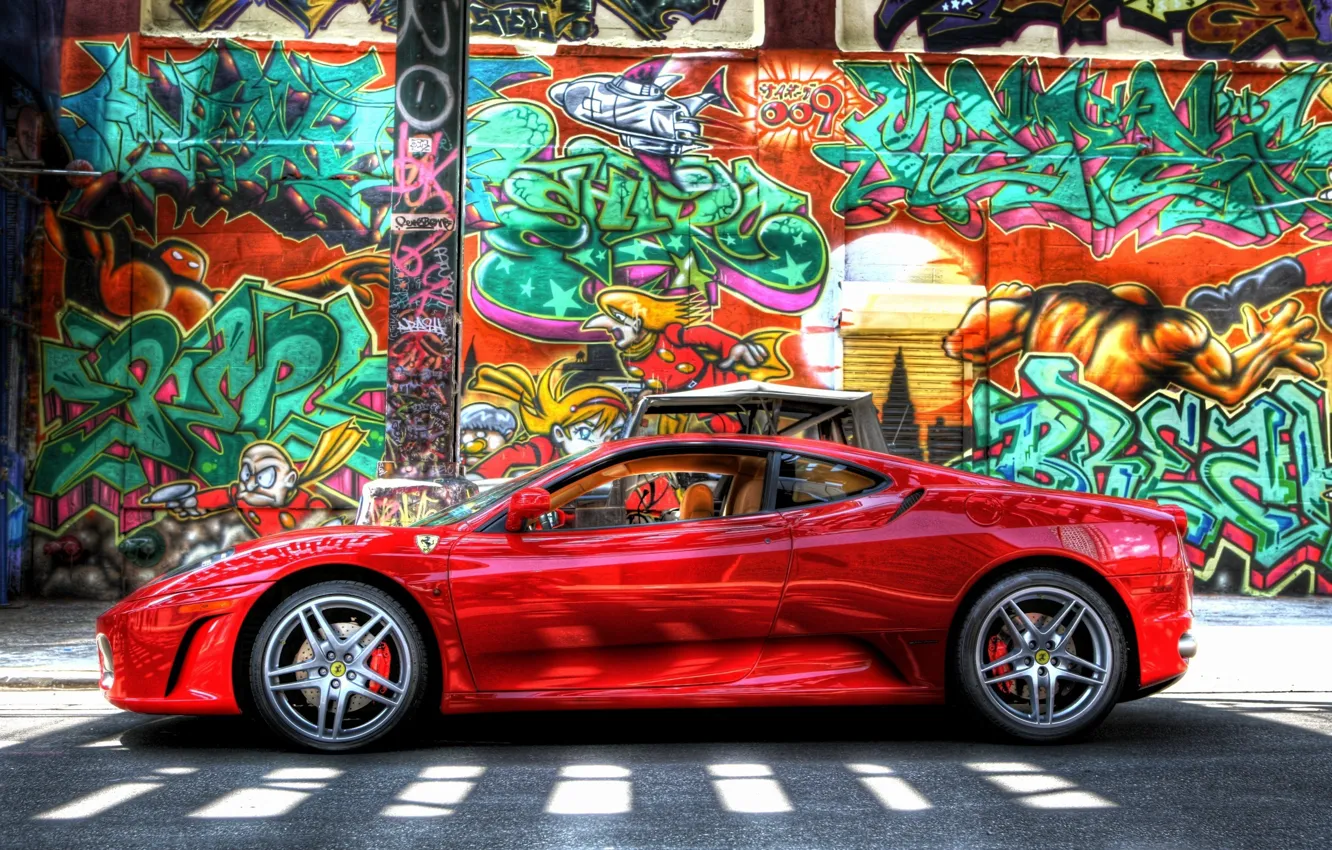 Photo wallpaper wall, graffiti, Ferrari