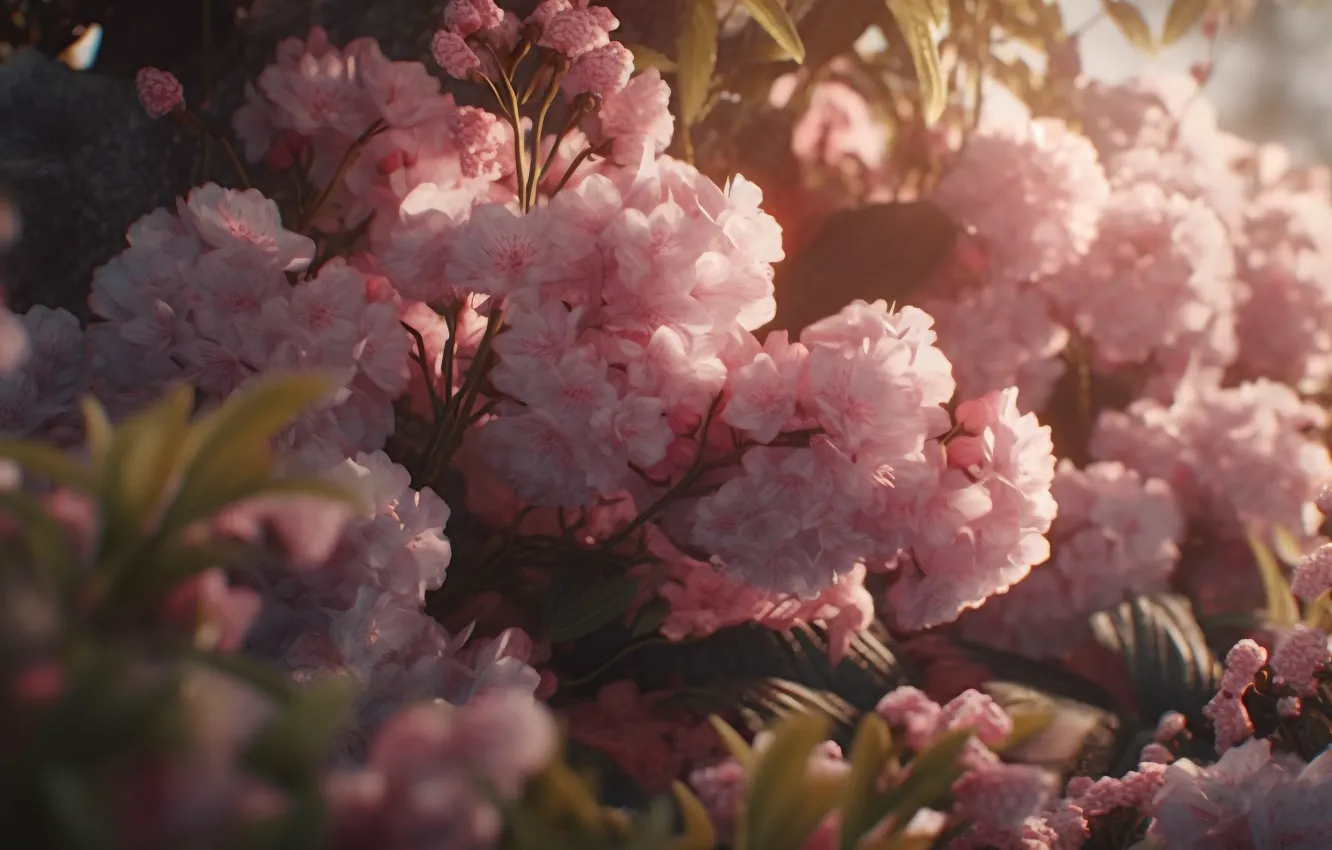 Photo wallpaper flowers, spring, flowering, AI art, neural network