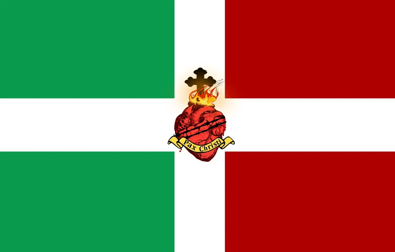 Photo wallpaper green, fire, red, white, Italy, heart, cross, flag