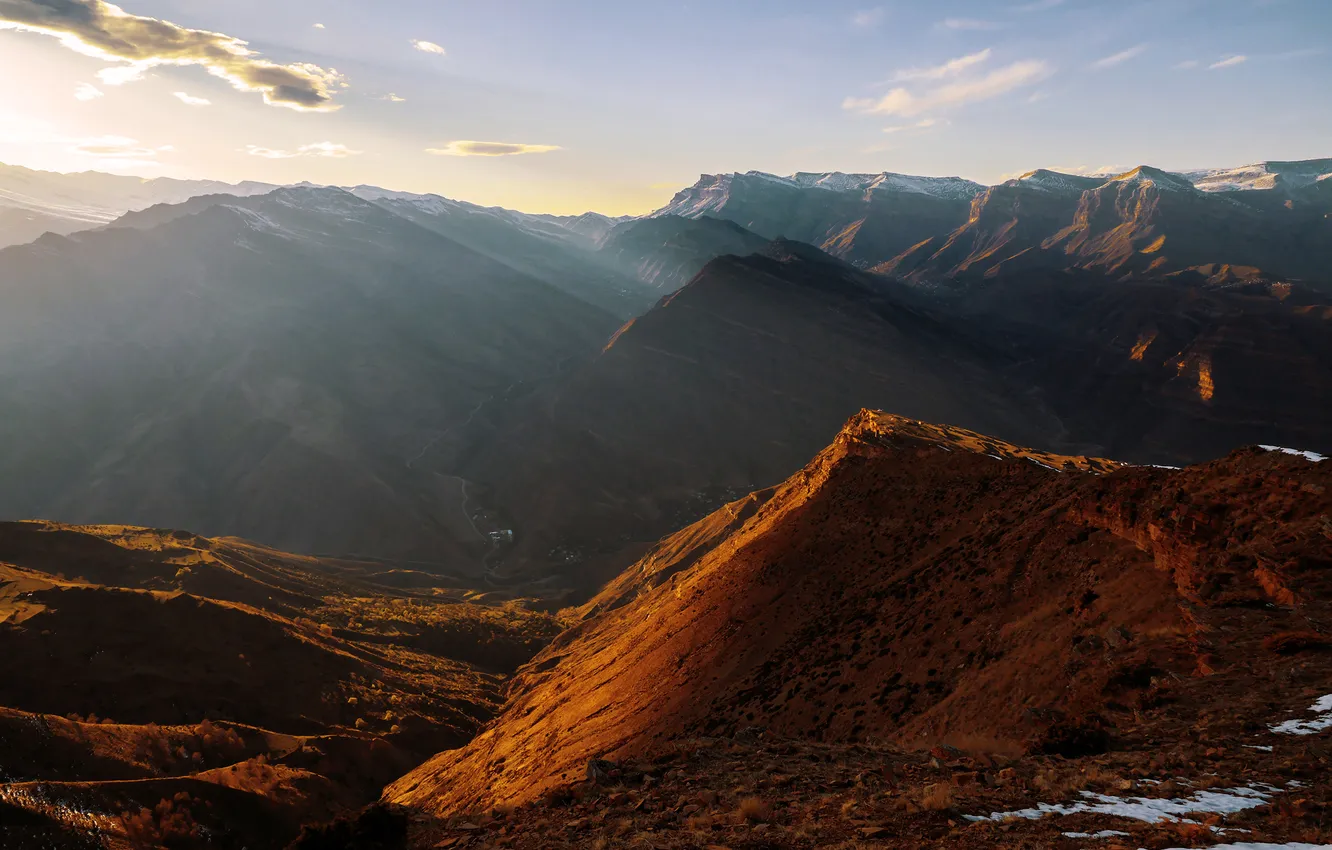 Photo wallpaper clouds, mountains, beauty, sunlight, mountain landscape, Magov Marat