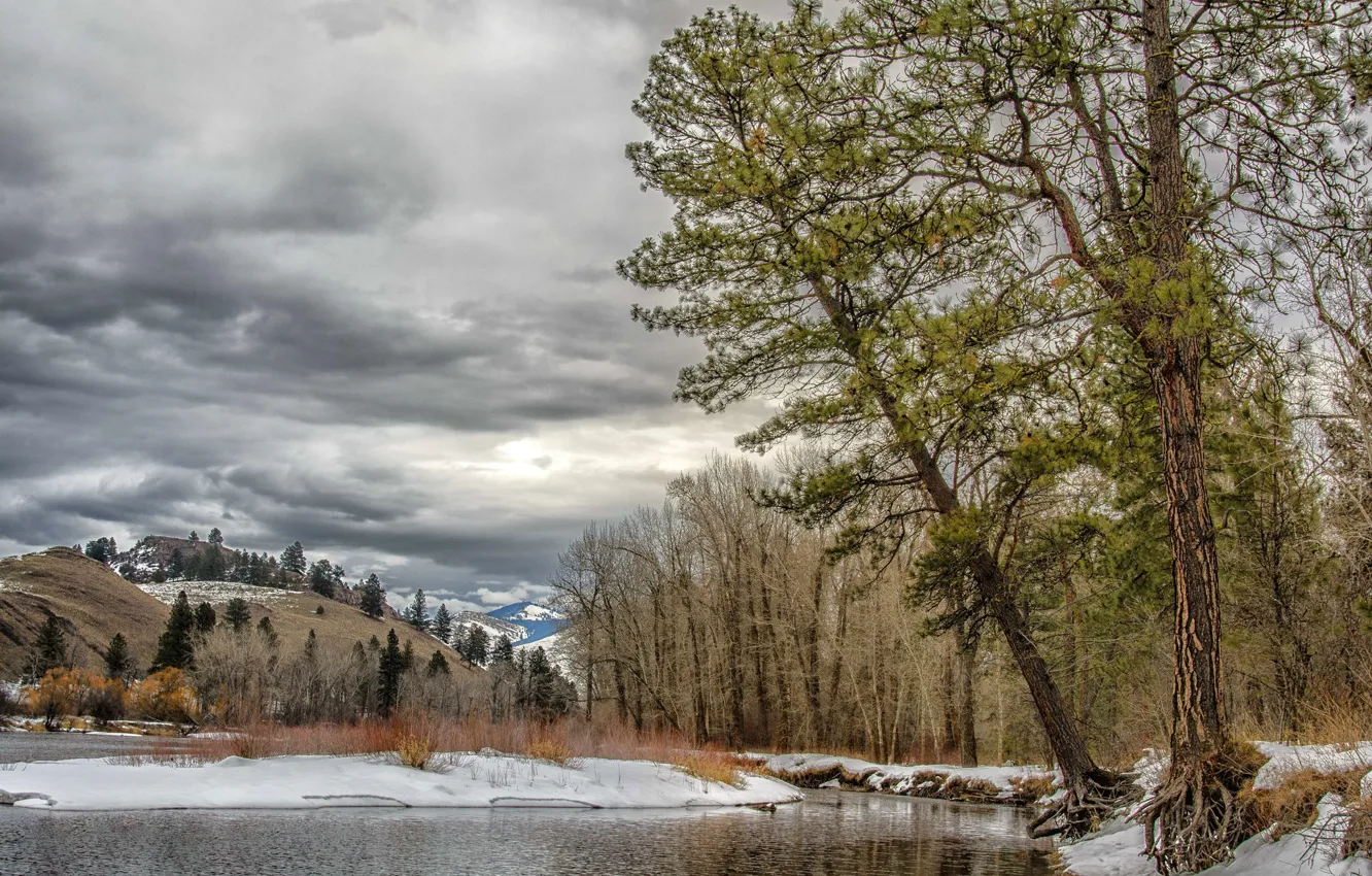 Photo wallpaper winter, river, Montana, Missoula