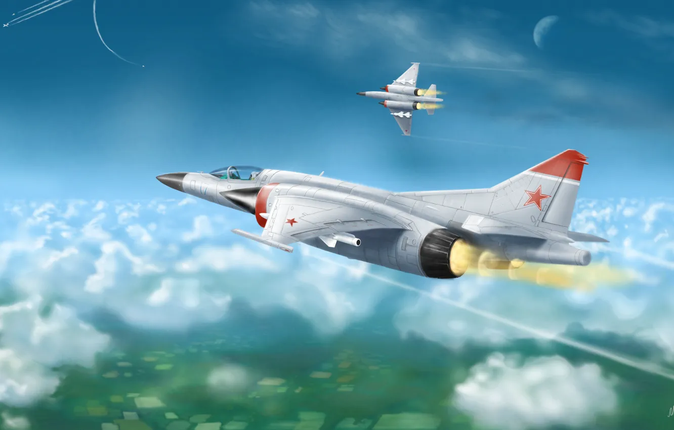 Photo wallpaper the sky, fantasy, the plane, MiG, interceptor