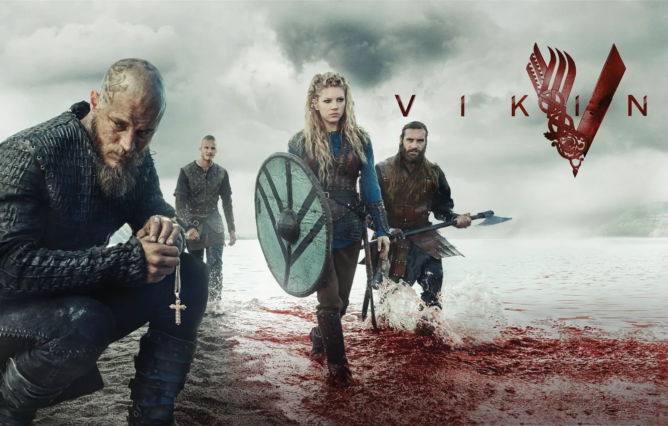 Photo wallpaper blood, the series, cross, characters, the fjord, Vikings, The Vikings, Katheryn Winnick
