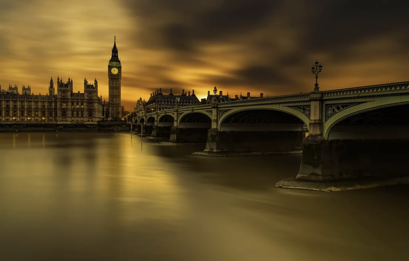 Photo wallpaper London, Long exposure, Westminster bridge
