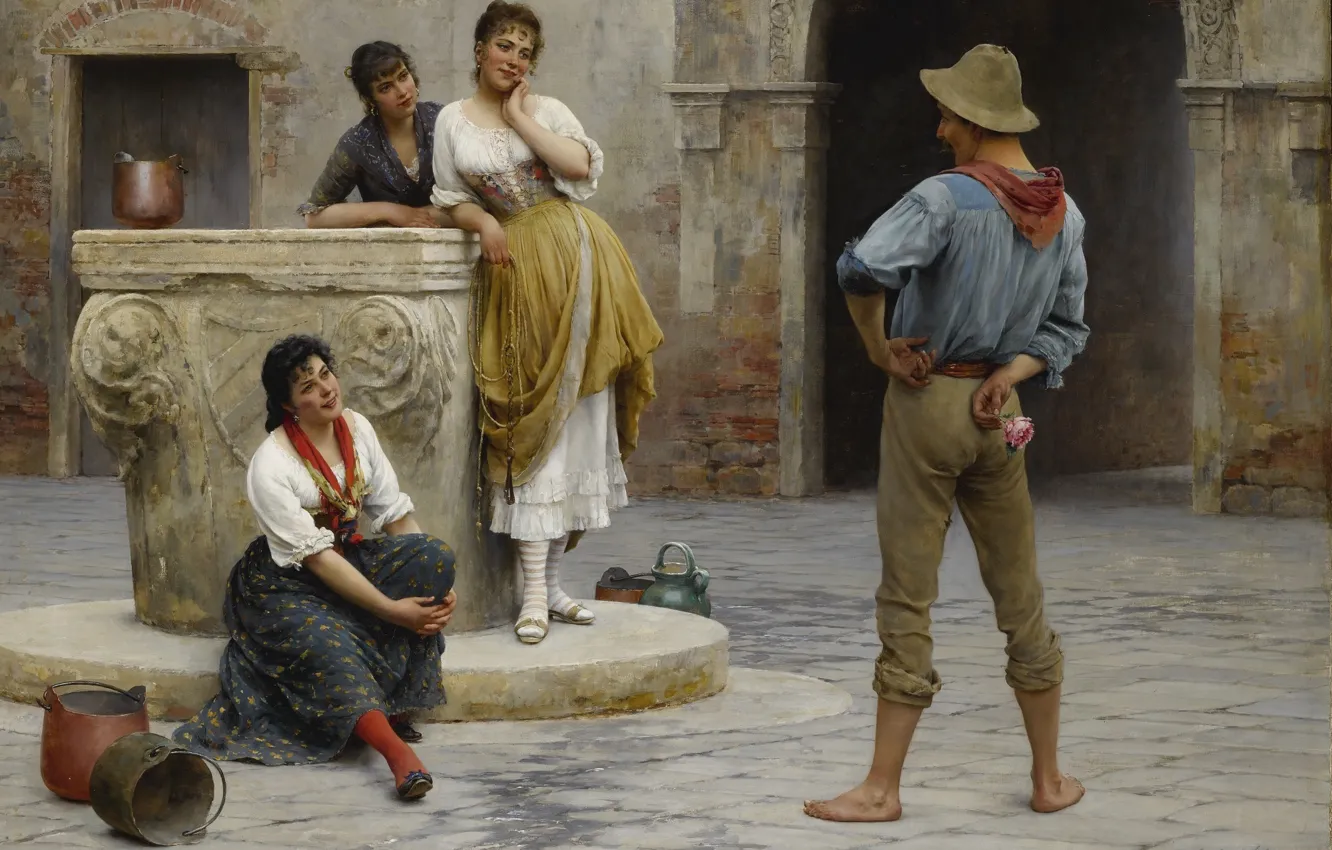 Photo wallpaper picture, painting, painting, 1894, Flirtation, Flirting, Eugen von Blaas