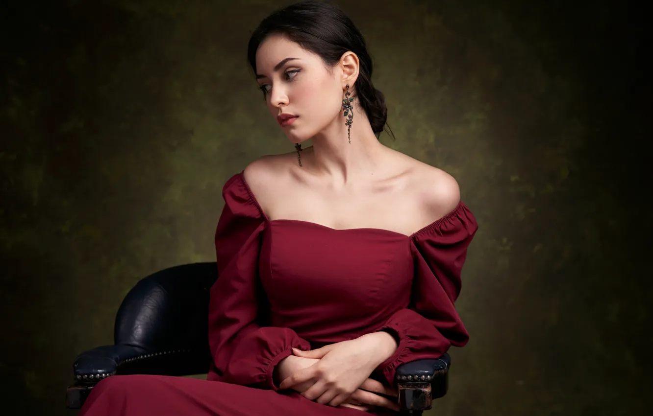 Photo wallpaper girl, pose, background, portrait, dress, neckline, shoulders, Alexander Vinogradov