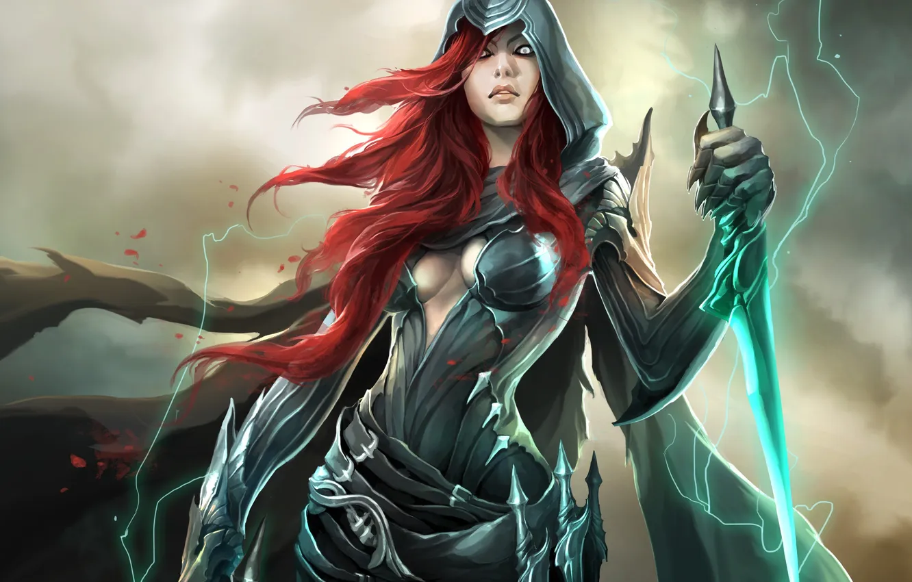 Photo wallpaper look, girl, magic, art, hood, dagger, red, BattleCraft online