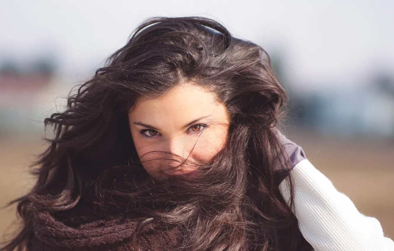Photo wallpaper the wind, hair, portrait, brown-eyed