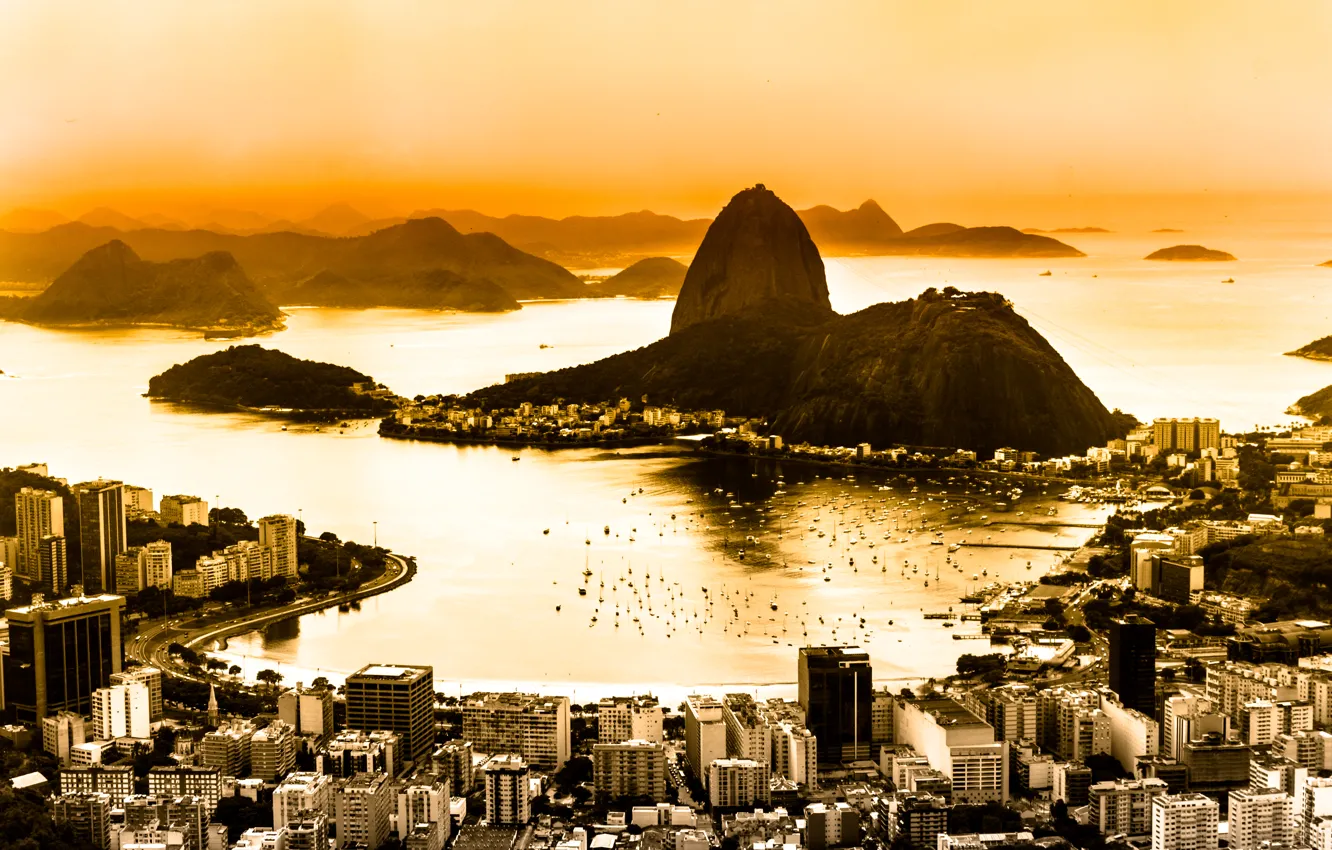 Photo wallpaper dawn, panorama, Brazil, the view from the top, Rio de Janeiro, Rio de Janeiro