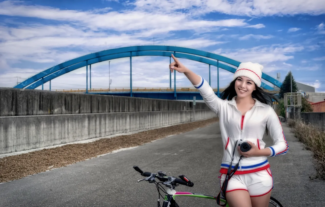 Photo wallpaper girl, bike, Asian