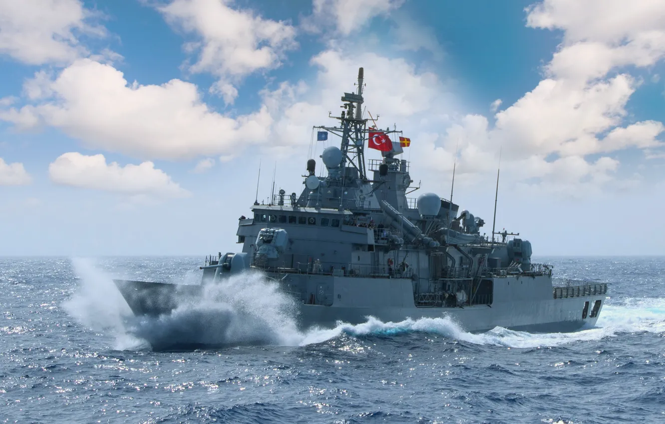 Photo wallpaper Turkey, frigate, The Mediterranean sea
