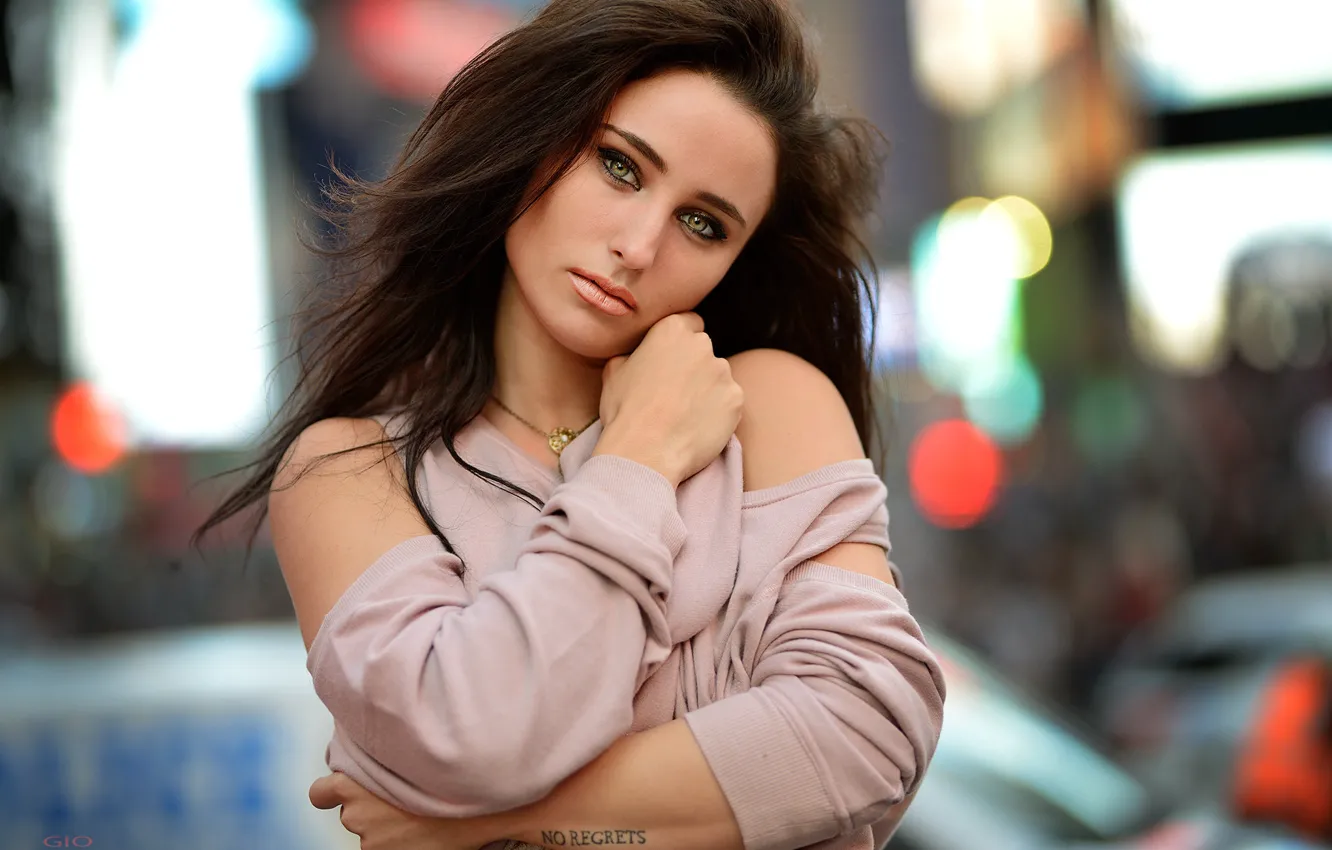 Photo wallpaper look, pose, model, portrait, makeup, hairstyle, brown hair, bokeh