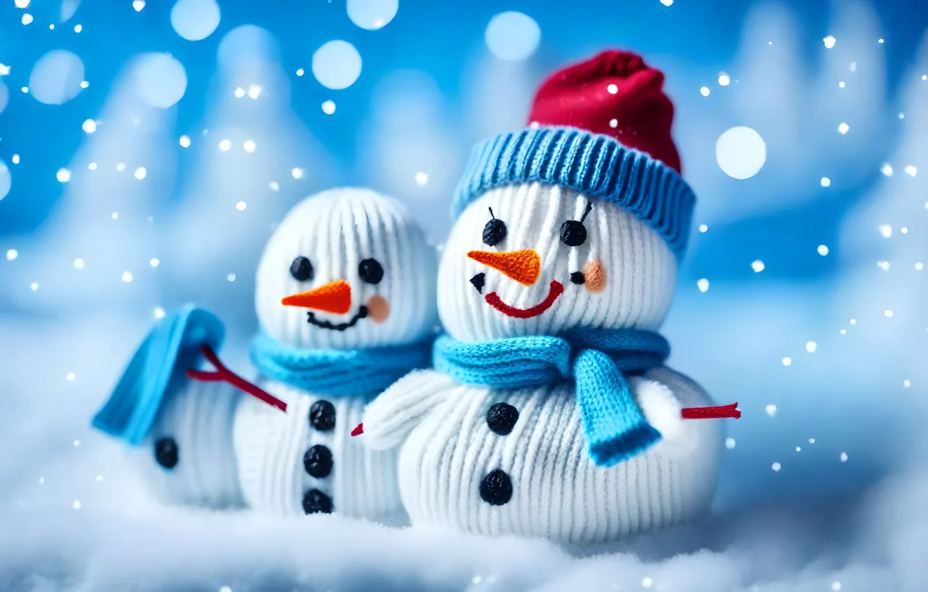 Photo wallpaper winter, snow, smile, toy, new year, Christmas, snowman, faces