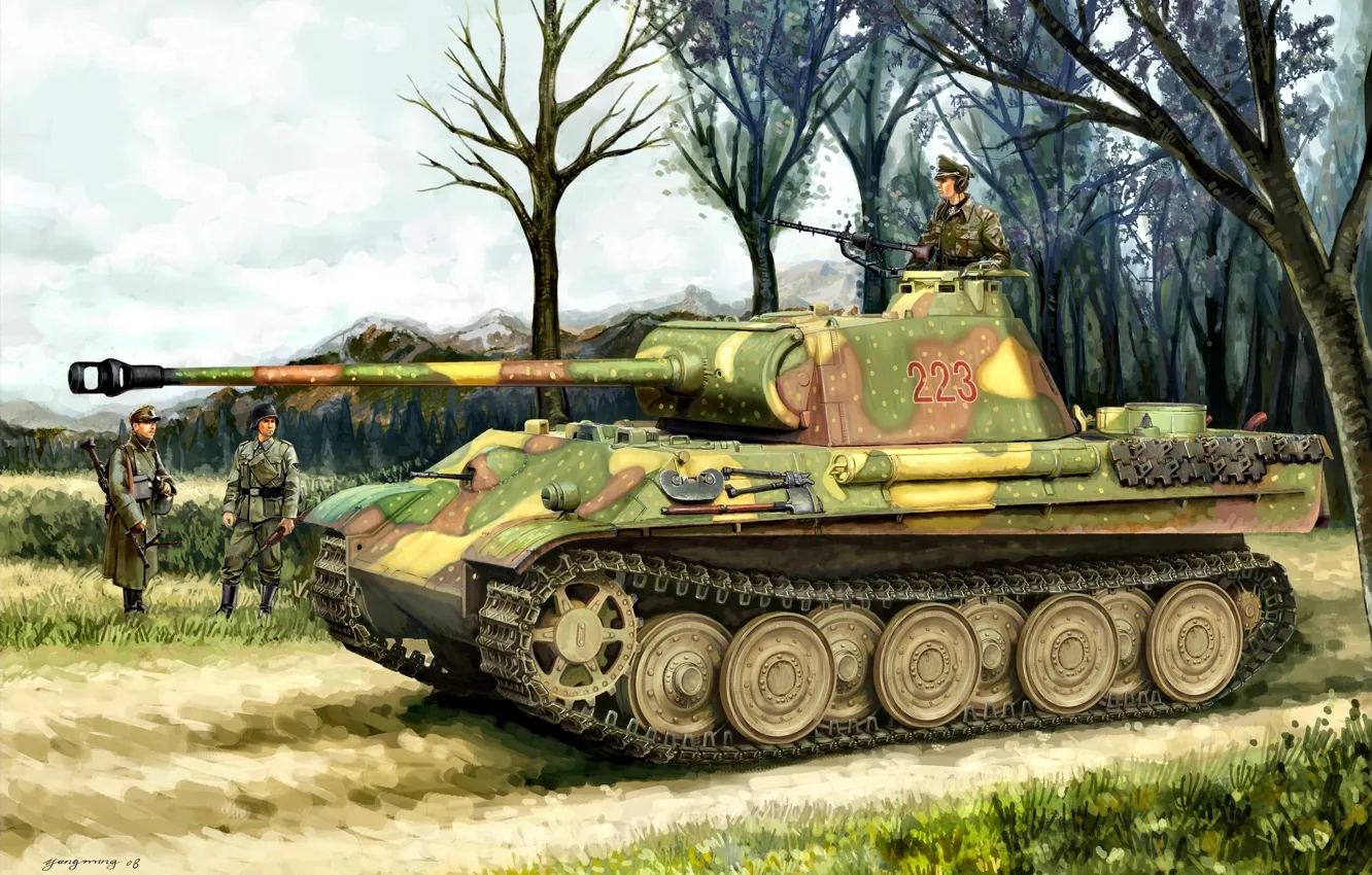 Photo wallpaper Figure, soldiers, tank, average, Panzerkampfwagen V Panther, German, The second World war, WW2