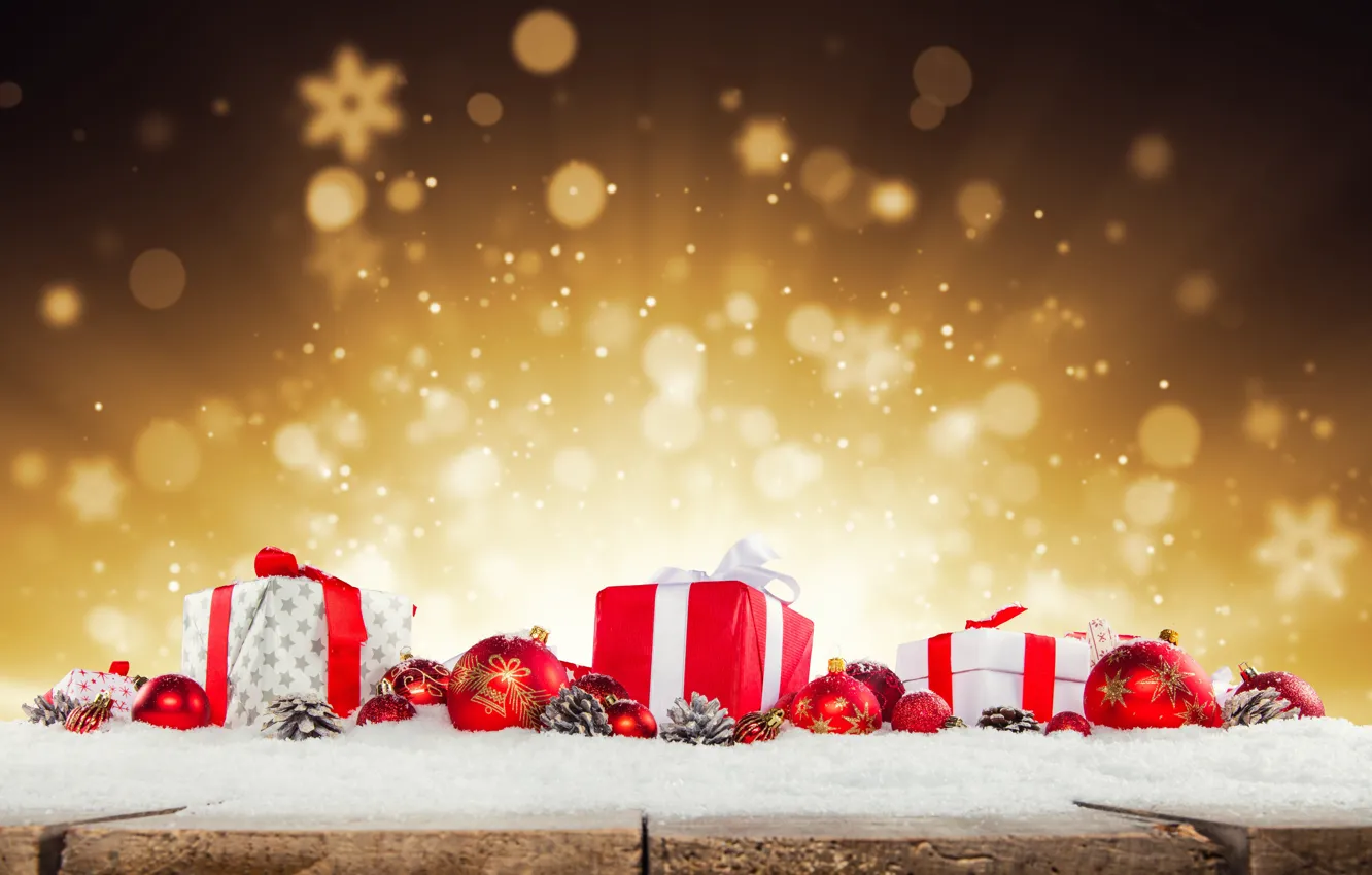 Photo wallpaper snow, holiday, gift, new year