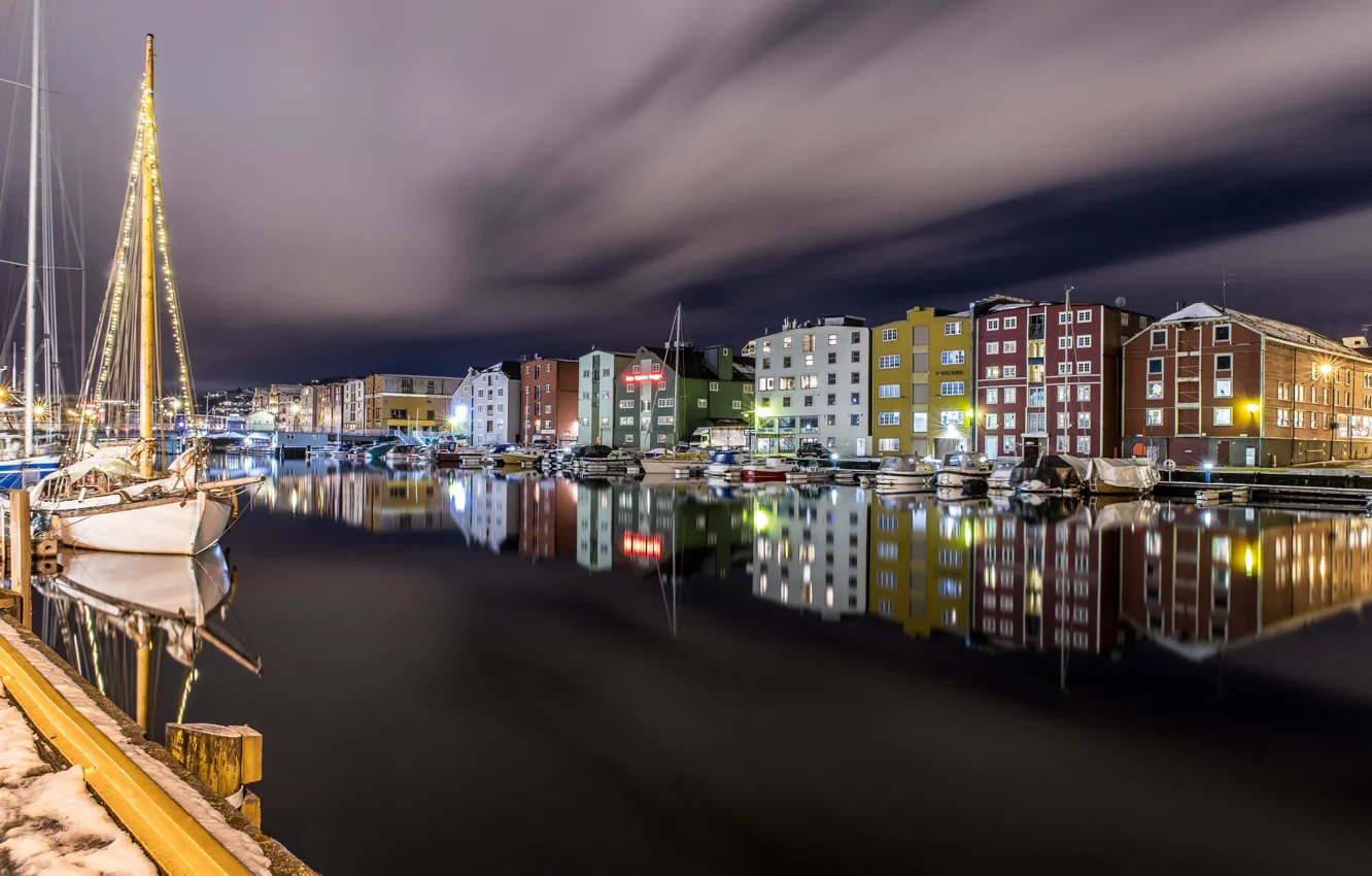 Photo wallpaper night, lights, Norway, Trondheim, Trondheim