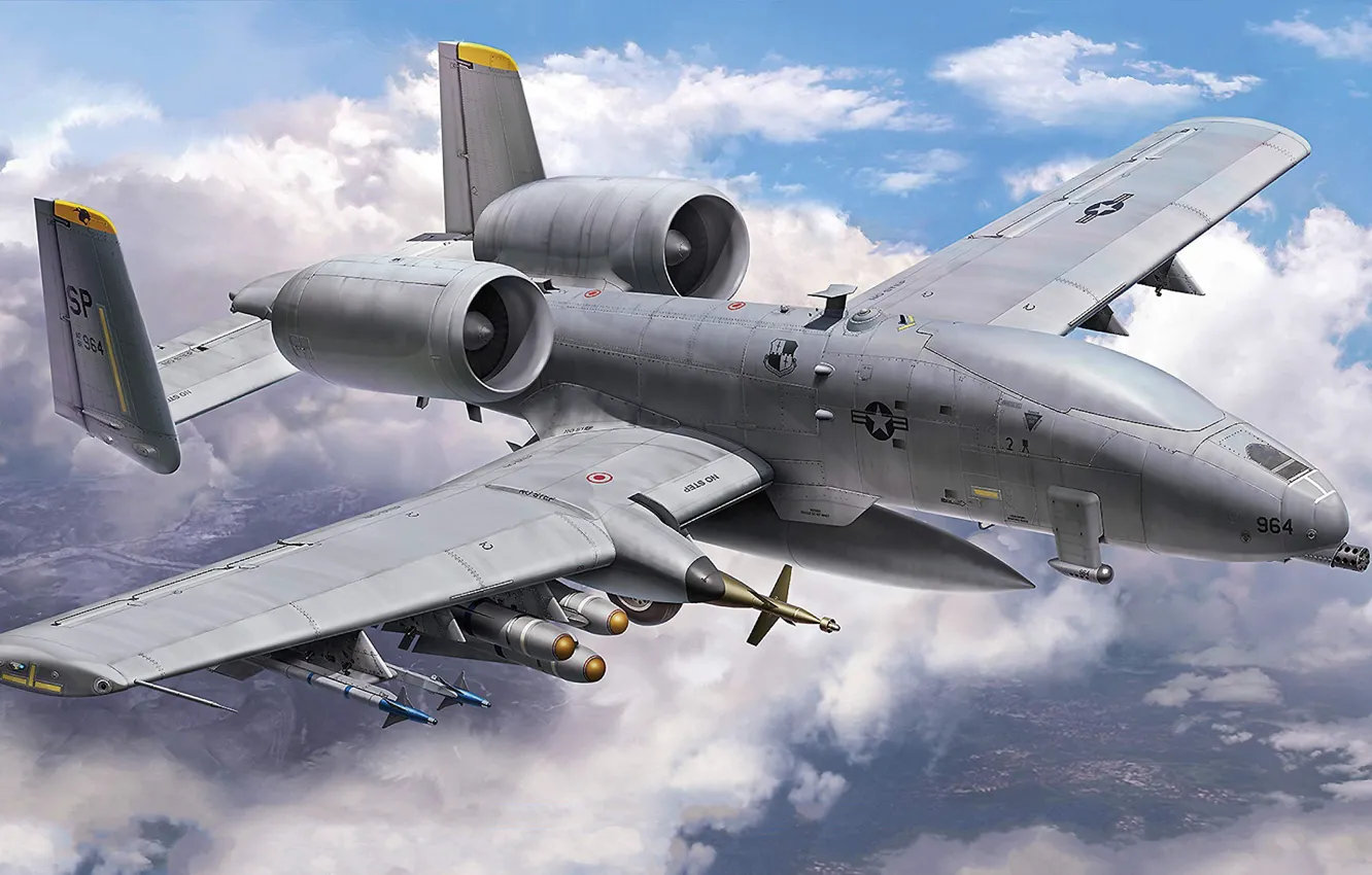 Photo wallpaper attack, drone, USA, Warthog, UAV, A-10 Thunderbolt II UAV, T.Hoshino, US Airforce