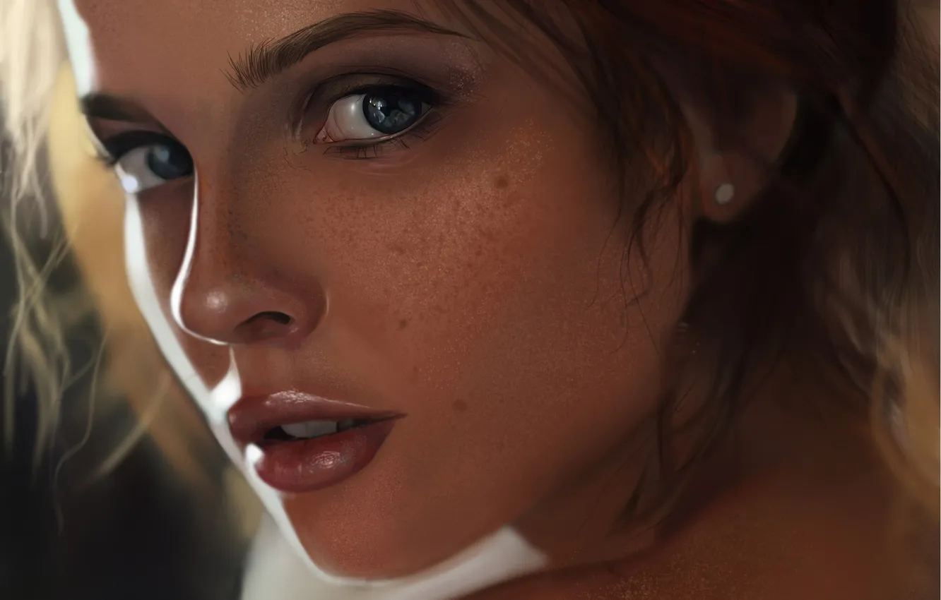 Photo wallpaper look, girl, face, art