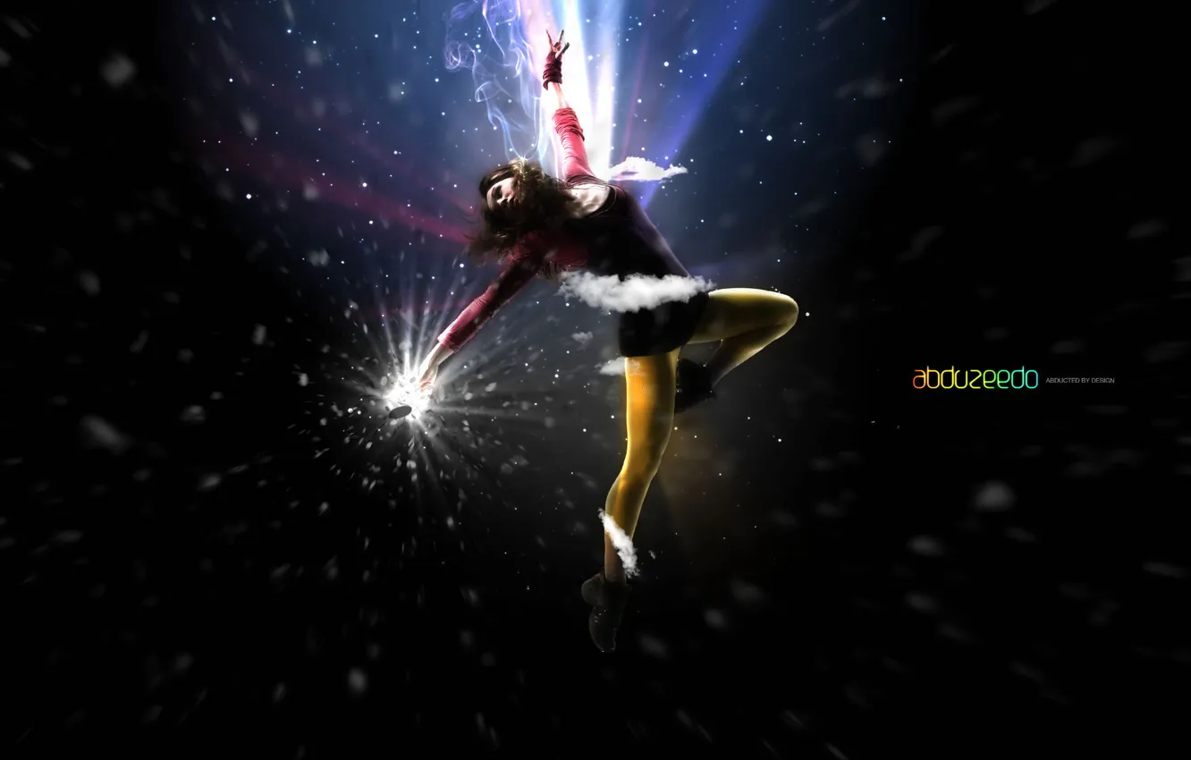 Photo wallpaper girl, flight, the universe, tights