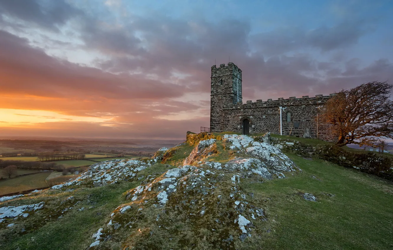 Photo wallpaper England, Brentor, Brentor Church