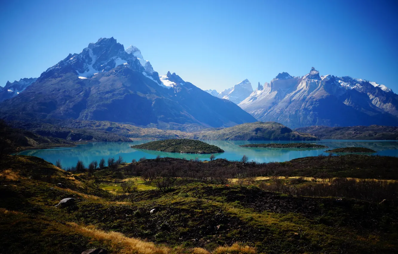 Photo wallpaper the sky, mountains, lake, Chile, Patagonia, Pehoe Lake