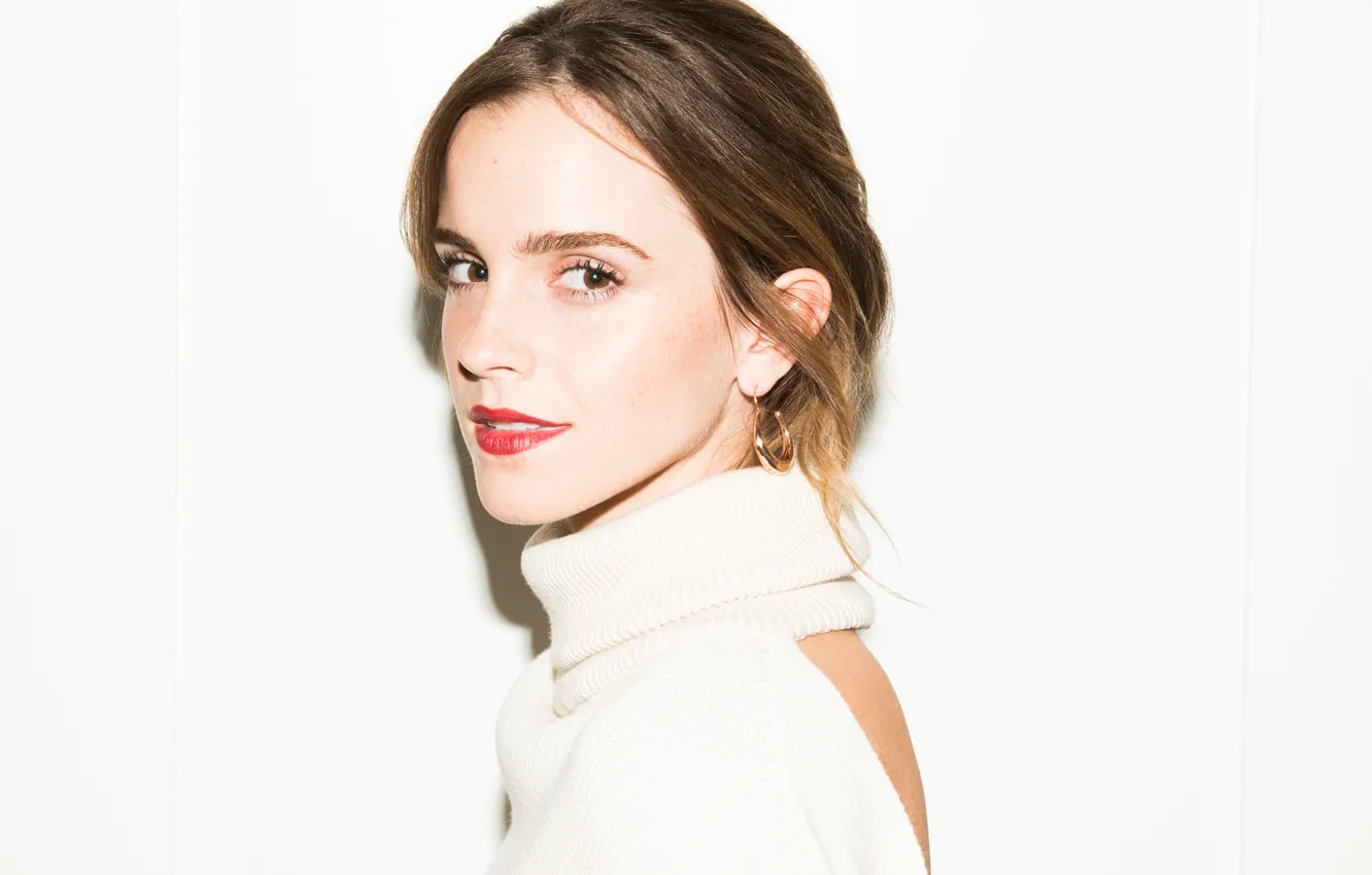 Photo wallpaper look, actress, lipstick, white background, white, Emma Watson, Emma Watson, background