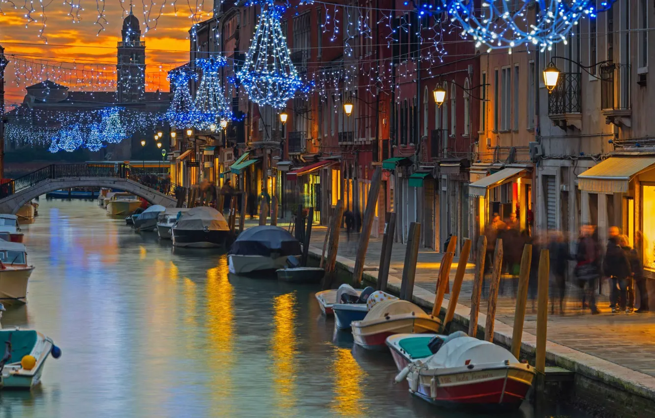 Photo wallpaper bridge, lights, holiday, Italy, Venice, channel, the island of Murano