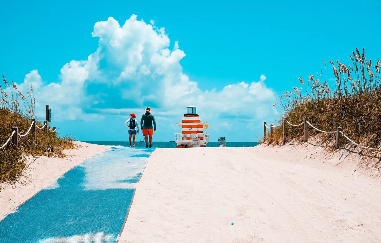 Photo wallpaper sand, the sky, shore, people, Miami Beach