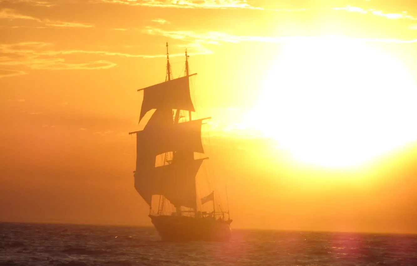 Photo wallpaper the sun, the way, the ocean, sailboat