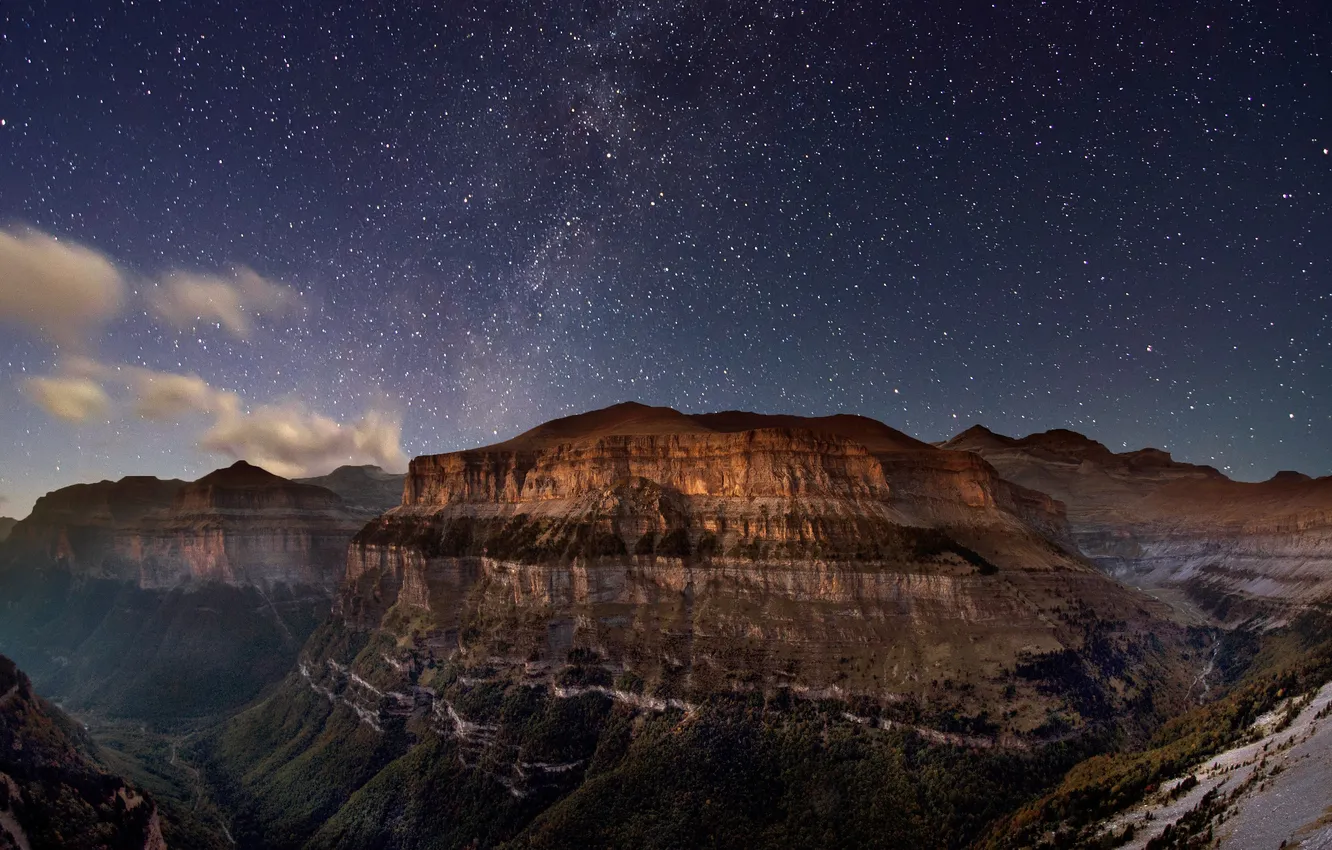 Photo wallpaper mountains, beauty, Spain, Starry night, Spain, Aragon, Aragon, starry night