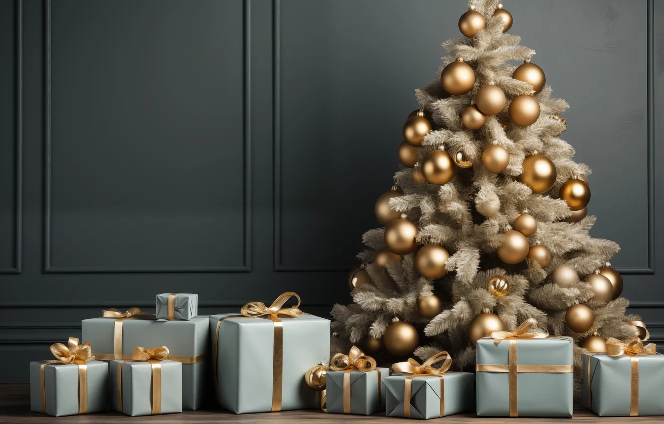 Photo wallpaper decoration, gift, tree, new year, Christmas, Christmas, tree, luxury