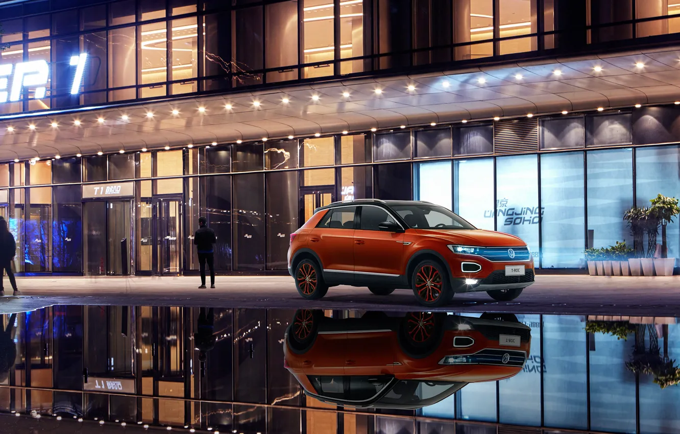 Photo wallpaper the city, Volkswagen, 2018, crossover, 4Motion, T-Roc