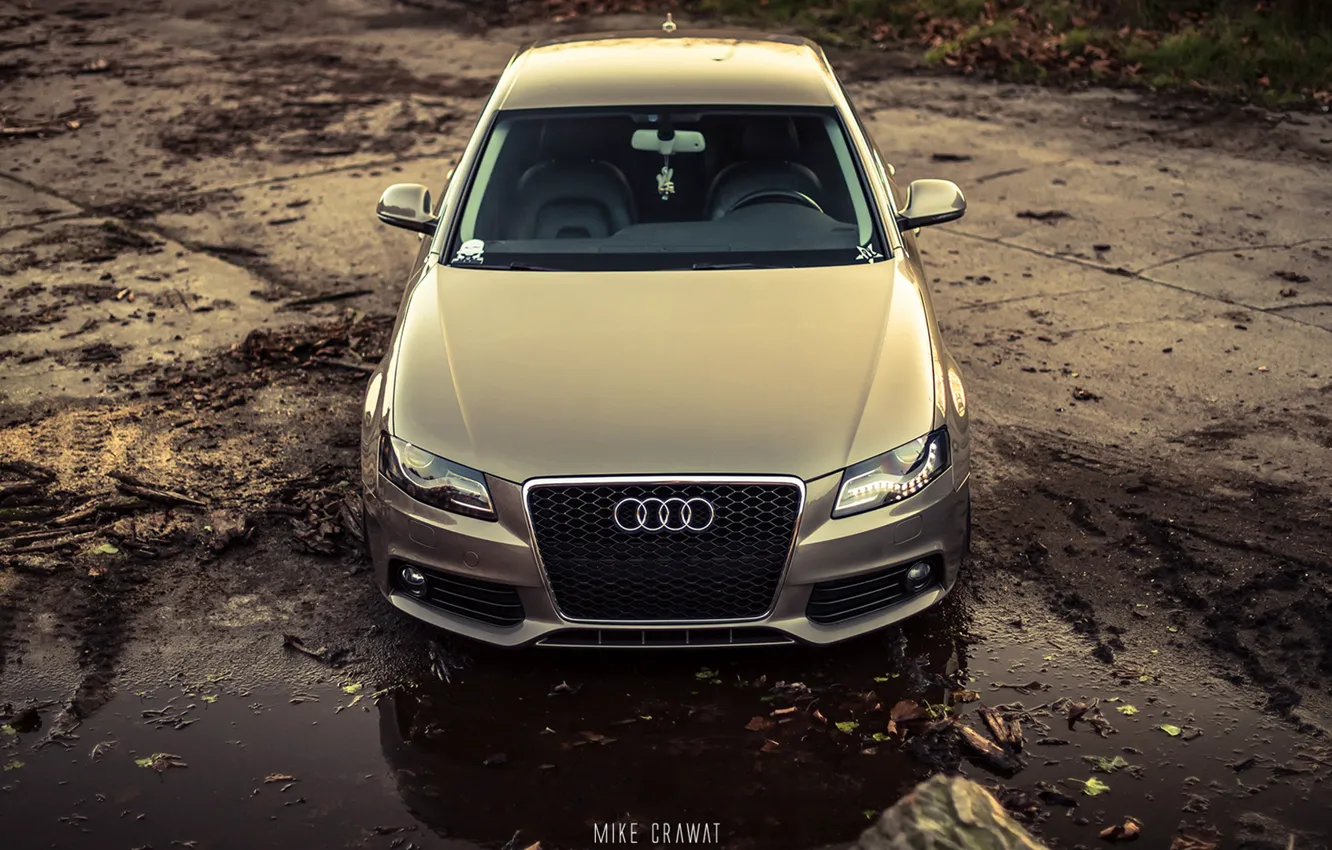 Photo wallpaper Audi, Auto, Audi, Forest, Machine, The hood, Dirt, Sedan